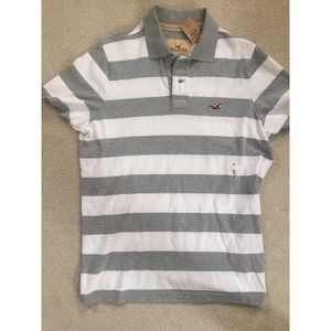 Hollister Men’s Grey and White Striped Polo
